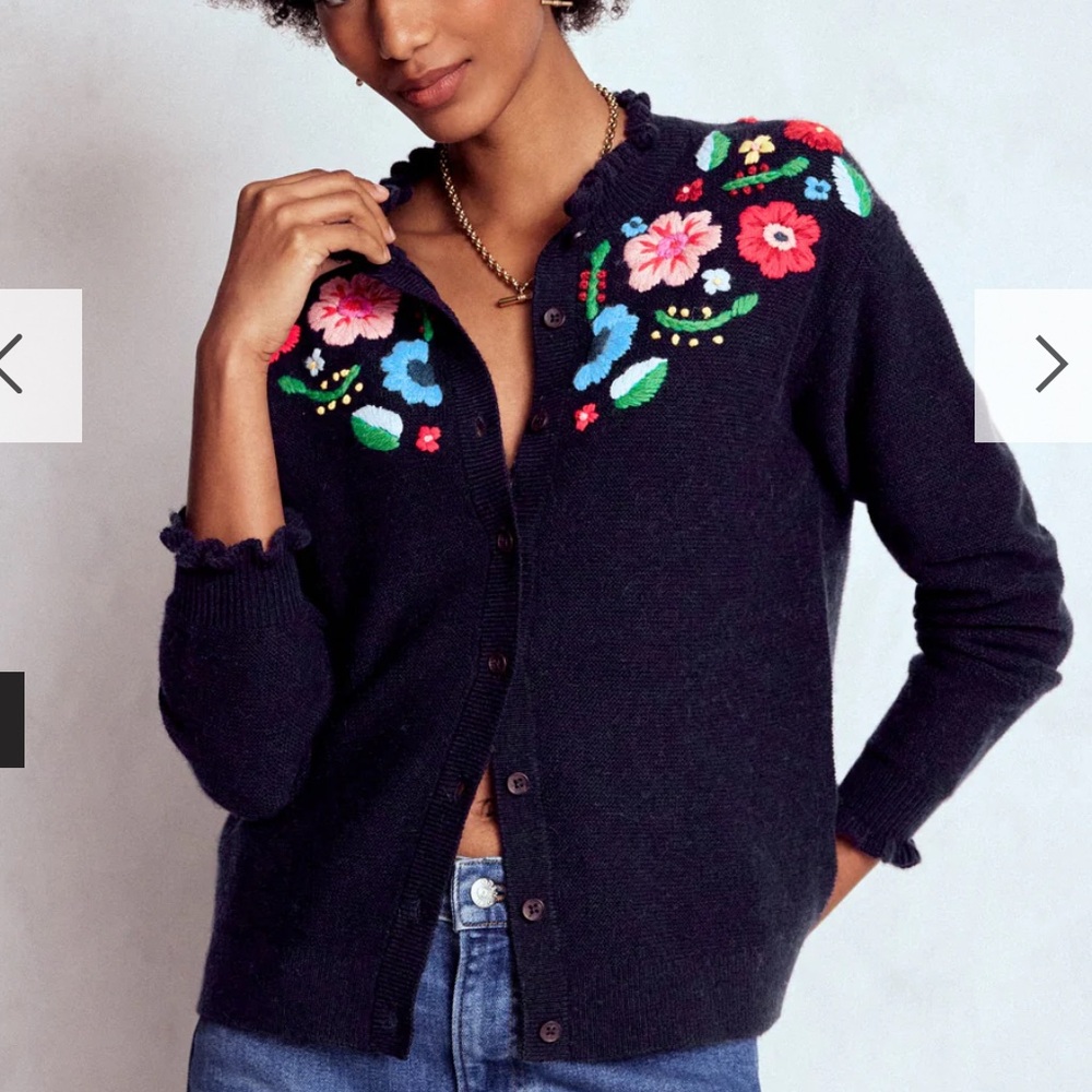 Boden NWT Embroidered Frill Cardigan